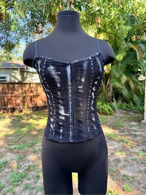 2000s Y2K Guess Collection Paint Splatter Mesh Corset Top